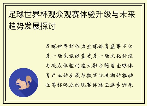 足球世界杯观众观赛体验升级与未来趋势发展探讨