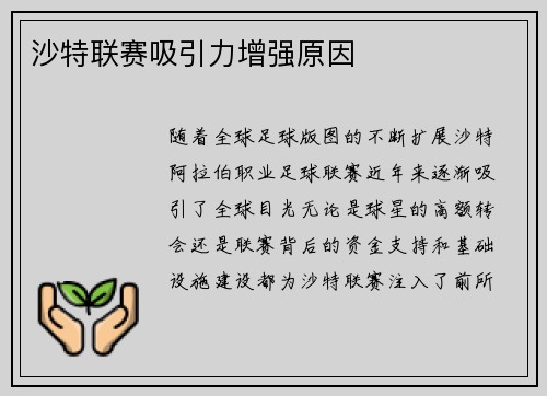 沙特联赛吸引力增强原因